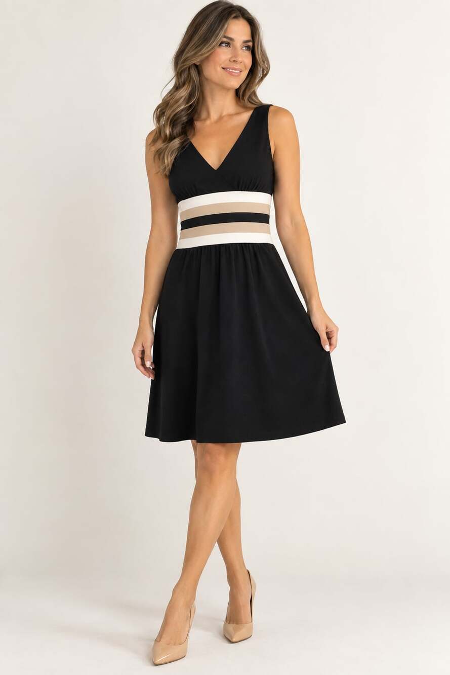 Diane von Furstenberg Black and White Striped Sleeveless Dress